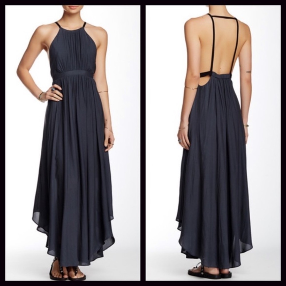 Free People open back maxi dress in charcoal